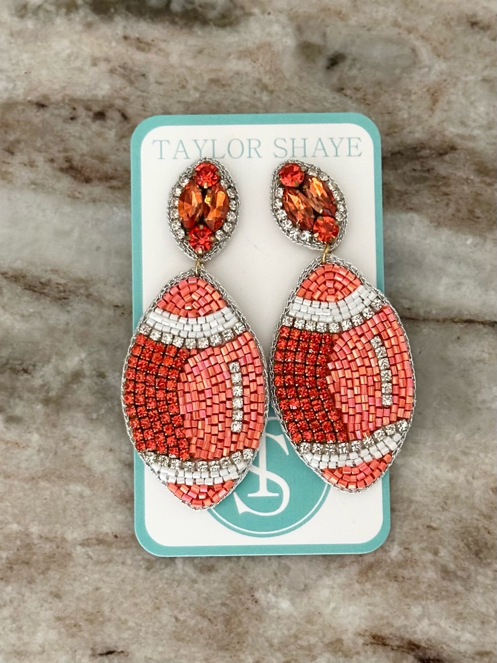Orange & White Beaded Football Shaped Earrings - Gameday / Tennessee Vols